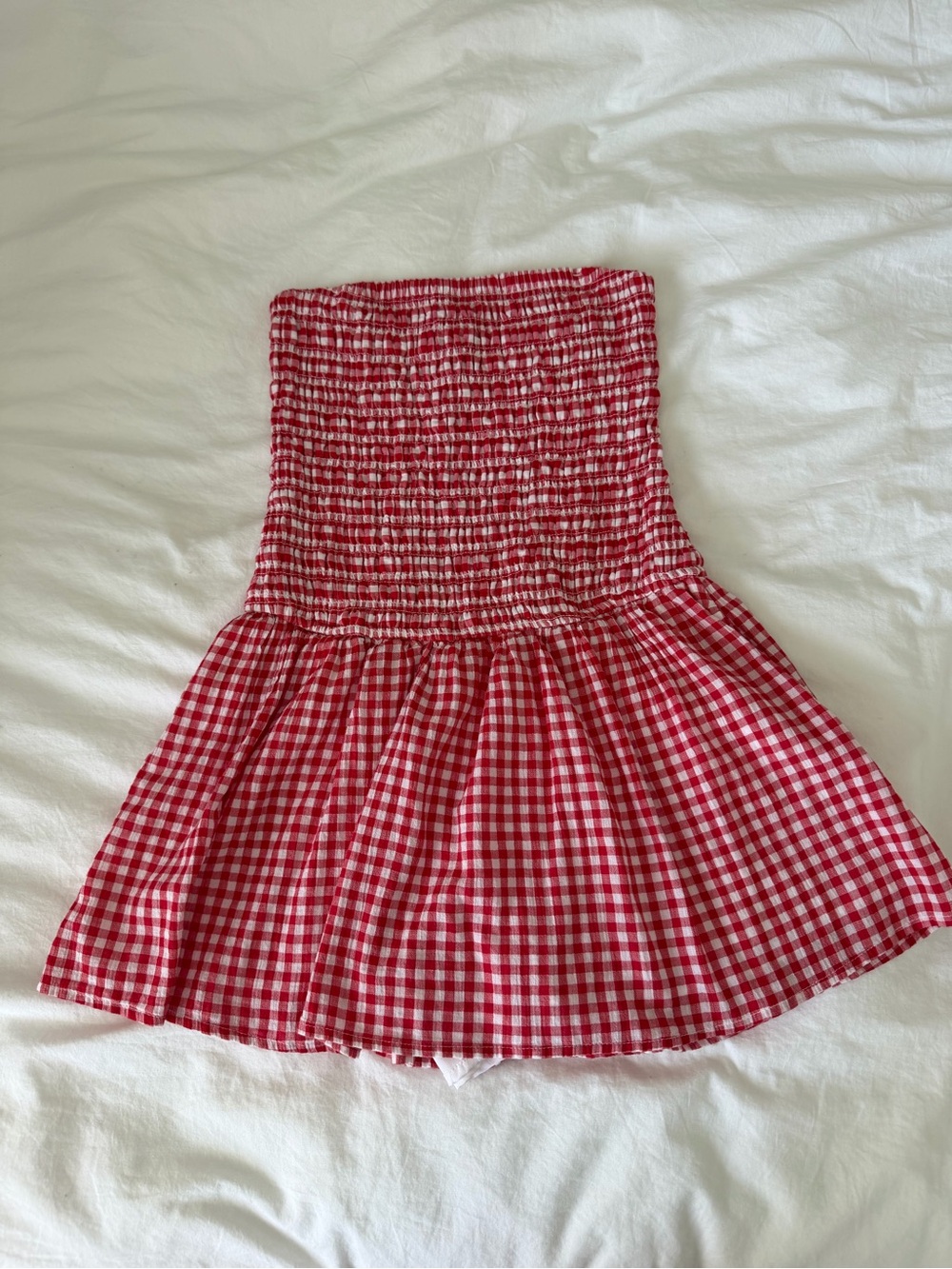 Hollister Red and White Gingham Strapless Mini Dress